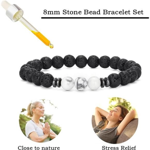Mens Beaded Bracelets Matte Lava Rock Volcanic Stone Beads Fashion Jewelry - Picture 5 of 7
